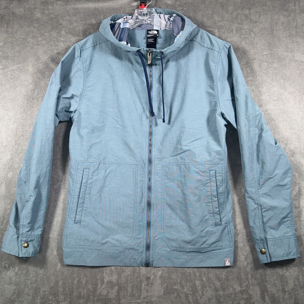 The North Face Mens Full Zip Hooded Jacket Gray Medium Pockets Hiking Outdoors